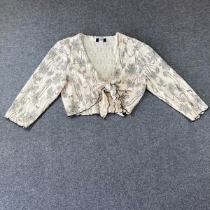 Y2K Studio 1940‎ Cardigan Shrug Tie Front Shirt Womens Small S Ivory Lace